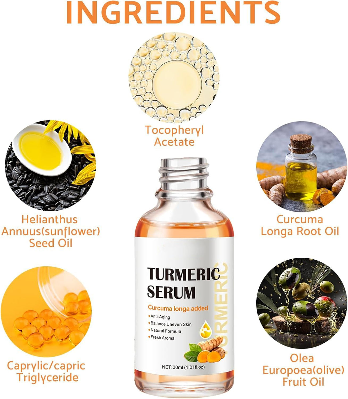 Leogony 2PCS Lightening Turmeric Serum Dark Spot Removal Corrector for Face Skin Glow, 30 ml, Anti Aging, Hydrating, Reduce Wrinkles