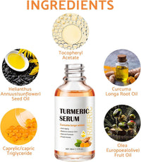 Leogony 2PCS Lightening Turmeric Serum Dark Spot Removal Corrector for Face Skin Glow, 30 ml, Anti Aging, Hydrating, Reduce Wrinkles