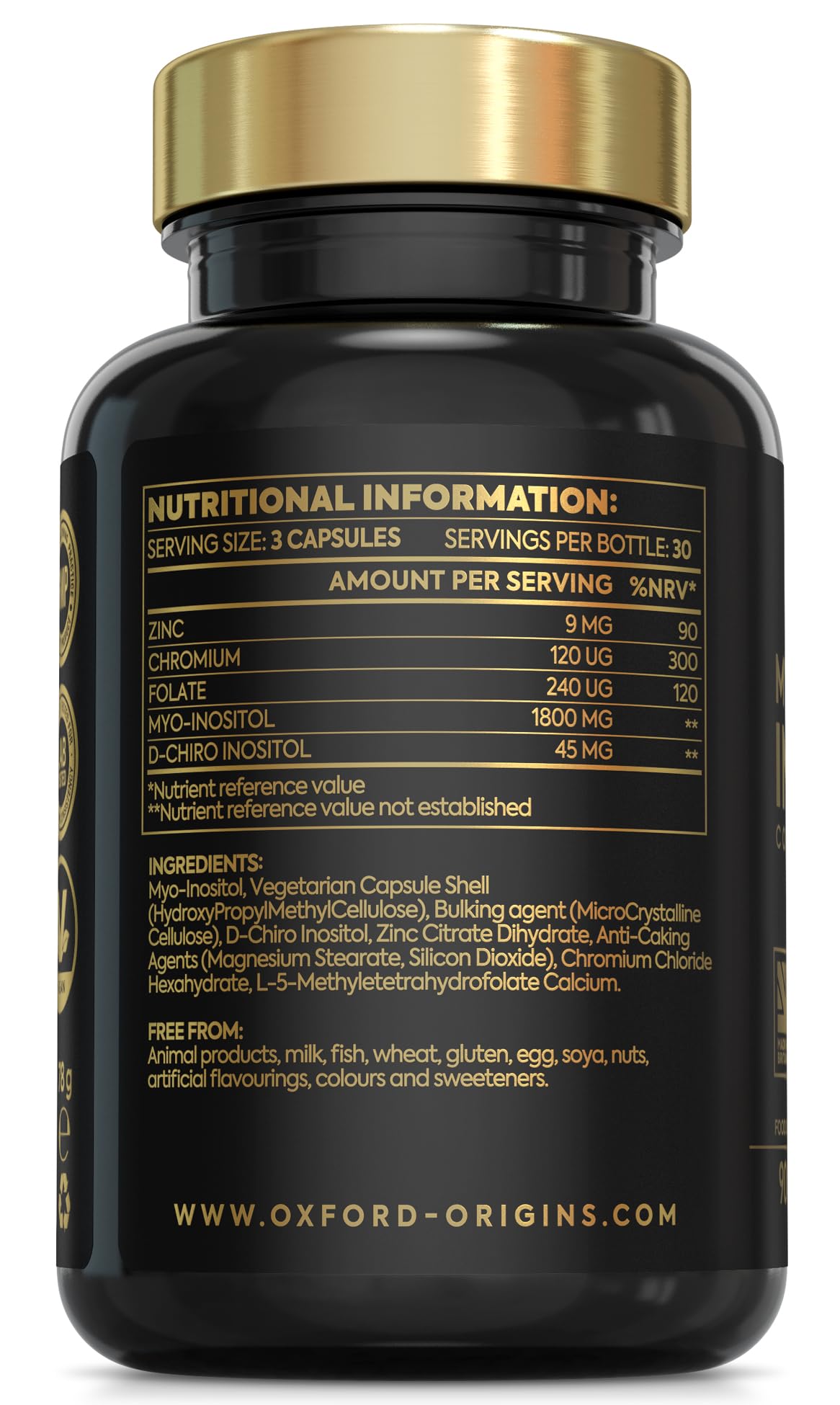 Myo-Inositol PCOS Supplement for Women | Inositol Tablets with Myo & D-Chiro Inositol and Folic Acid | 90 High Strength Capsules | Menopause Supplements | Pregnancy Vitamins for Women Made in The UK