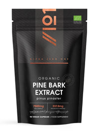 ALPHA01 Organic Pine Bark Extract 7500mg – 237mg OPC Proanthocyanidins High Strength – 90 Vegan Capsules (3 Months Supply) – Resealable and Recyclable Pouch by Alpha01
