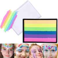 Mikloven Rainbow Face Paint Palette with 6 Vibrant Striped Colours on Square Sponge - Water Based, Washable & Safe for Kids Party, Festival, Cosplay, Carnival, Birthday, Creative Makeup & Face Art Design