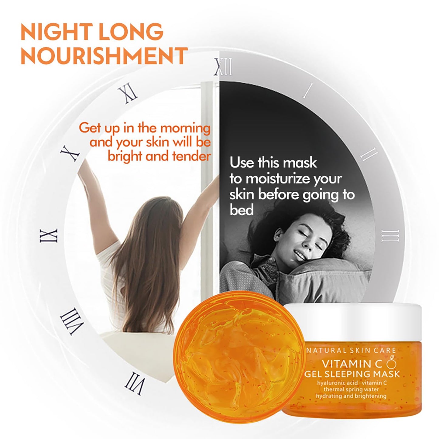 AuraAnge Vitamin C Sleep Overnight Face Mask - 150g Hyaluronic Acid Moisturizing - Shrinks Pores, Hydrates, Luminous Skin Cream