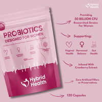 Hybrid Health Probiotics for Women | 120 Vegan Capsules | 50 Billion CFU Womens Probiotics for Gut Health | 11 Probiotic Researched Strains with Prebiotics & Cranberry Extract | Vegan Non-GMO