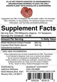 Addictive Wellness Reishi Mushroom Extract Powder + Spores (50/50 Blend) Wood Grown Pure & Potent Wildcrafted Ganoderma (100 Grams)