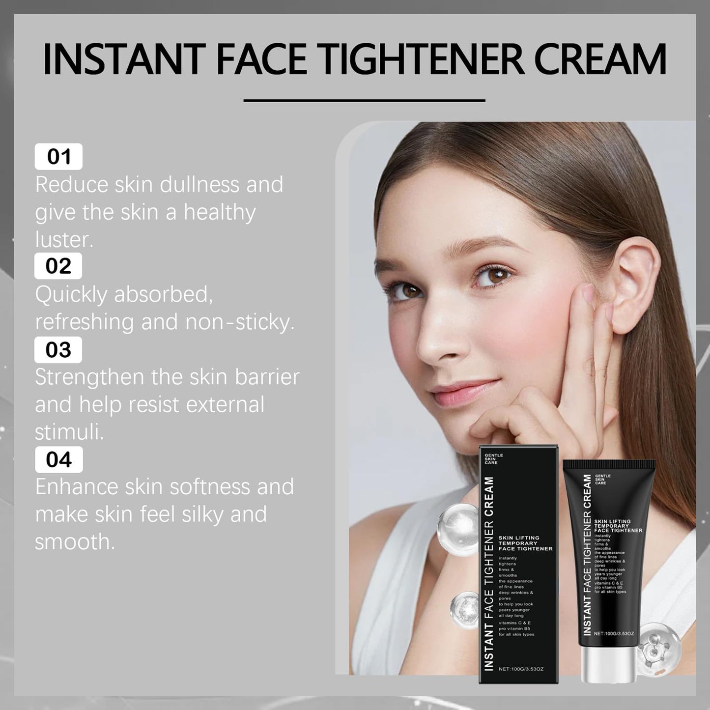 MINSHZEE 100g Face Tightener No-Filter Primer,Fac/e Tigh/tener Anti Wrinkle Firming Cre/am,Instant Fir/mx Temporary Fa/ce Tightener,Skin Tightening Cream for F/ace Li/ft,Instant face tightening cream