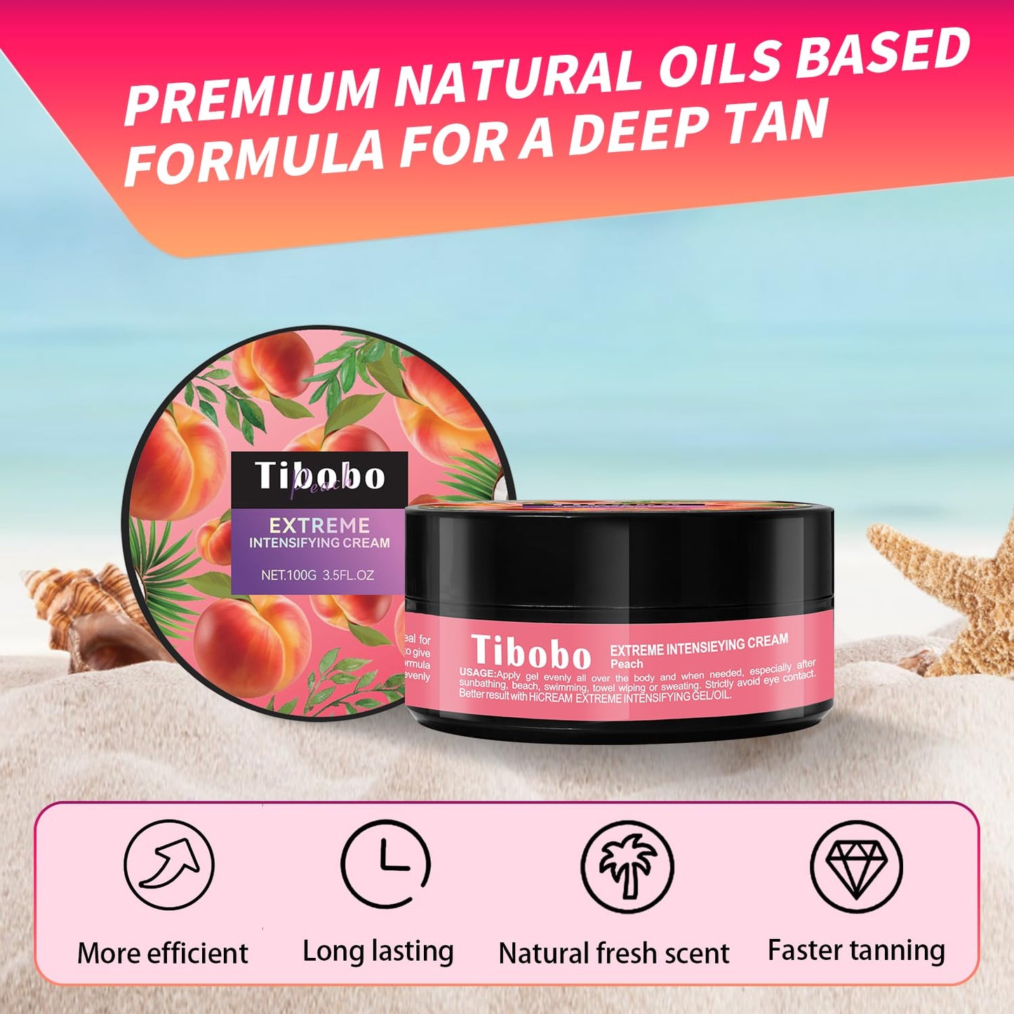 Premium Tan Accelerator Gel 100g - For Sunbed Use & Outdoor Sun Tanning Enhancer, Fast Bronzing Cream with Natural Oils Formula, Intensifying Self Tanning Boosting Oil, Long-Lasting Hydrating(Peach)