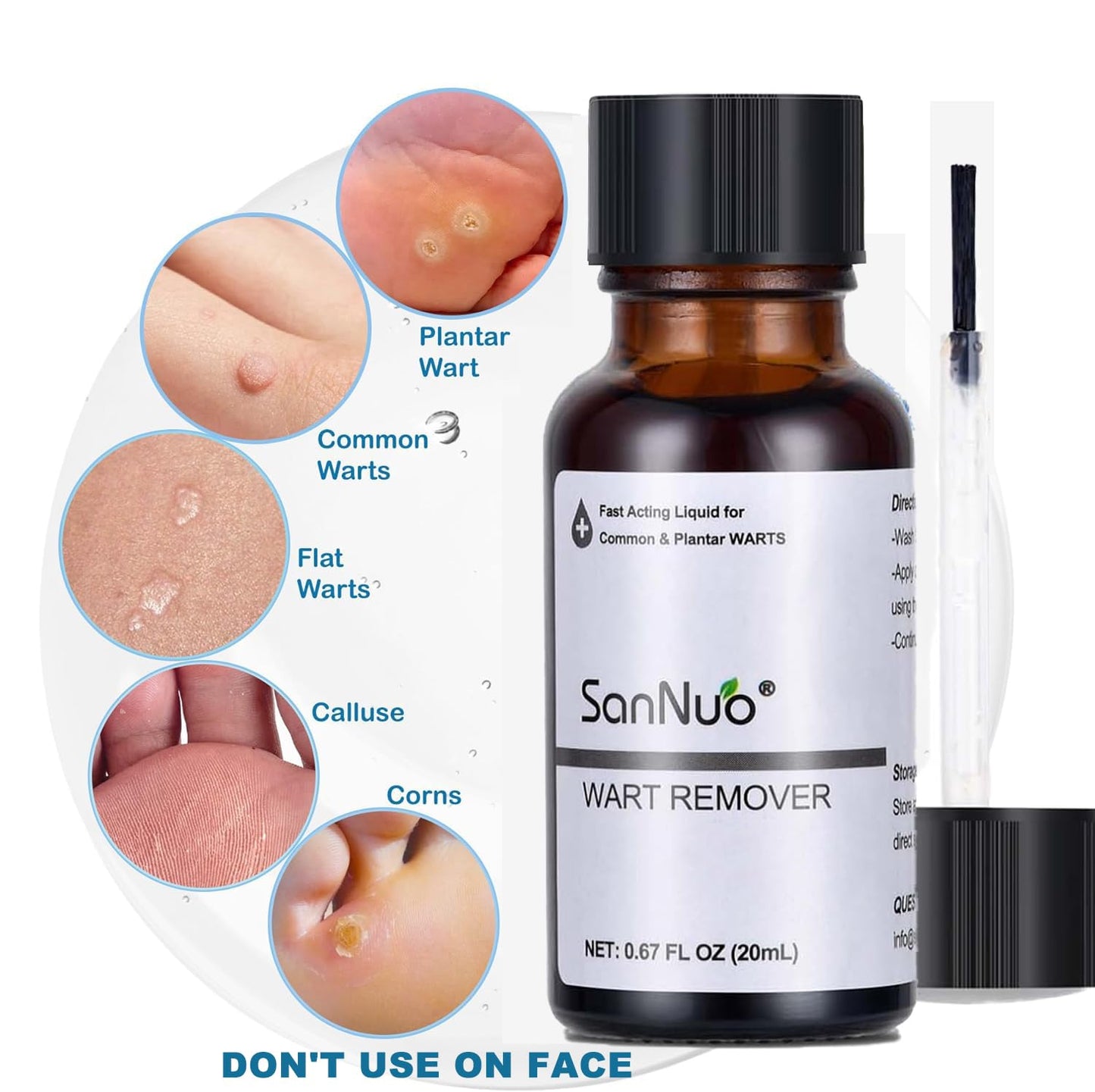 SANNUO Extra Strength Wart & Corn Remover, Fast Acting Gel Wart Removal for Plantar Wart Flat Warts and Corns for Feet Toes Finger and Hand, 0.67 FL OZ