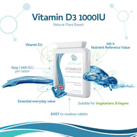 Vitamin D3 Natural Plant Based 25µg (1000 IU) 180 Tablets - Vegan Cholecalciferol from Lichen– Exclusively Manufactured in The UK
