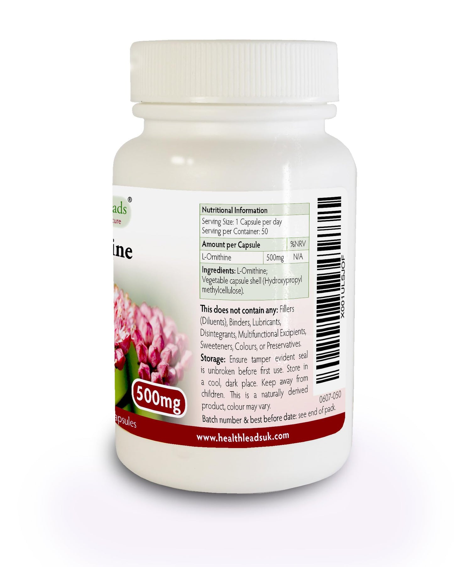 Health Leads ...Working With Nature L-Ornithine 500mg x 50 Capsules ¦ Clean Additive Free British Supplements