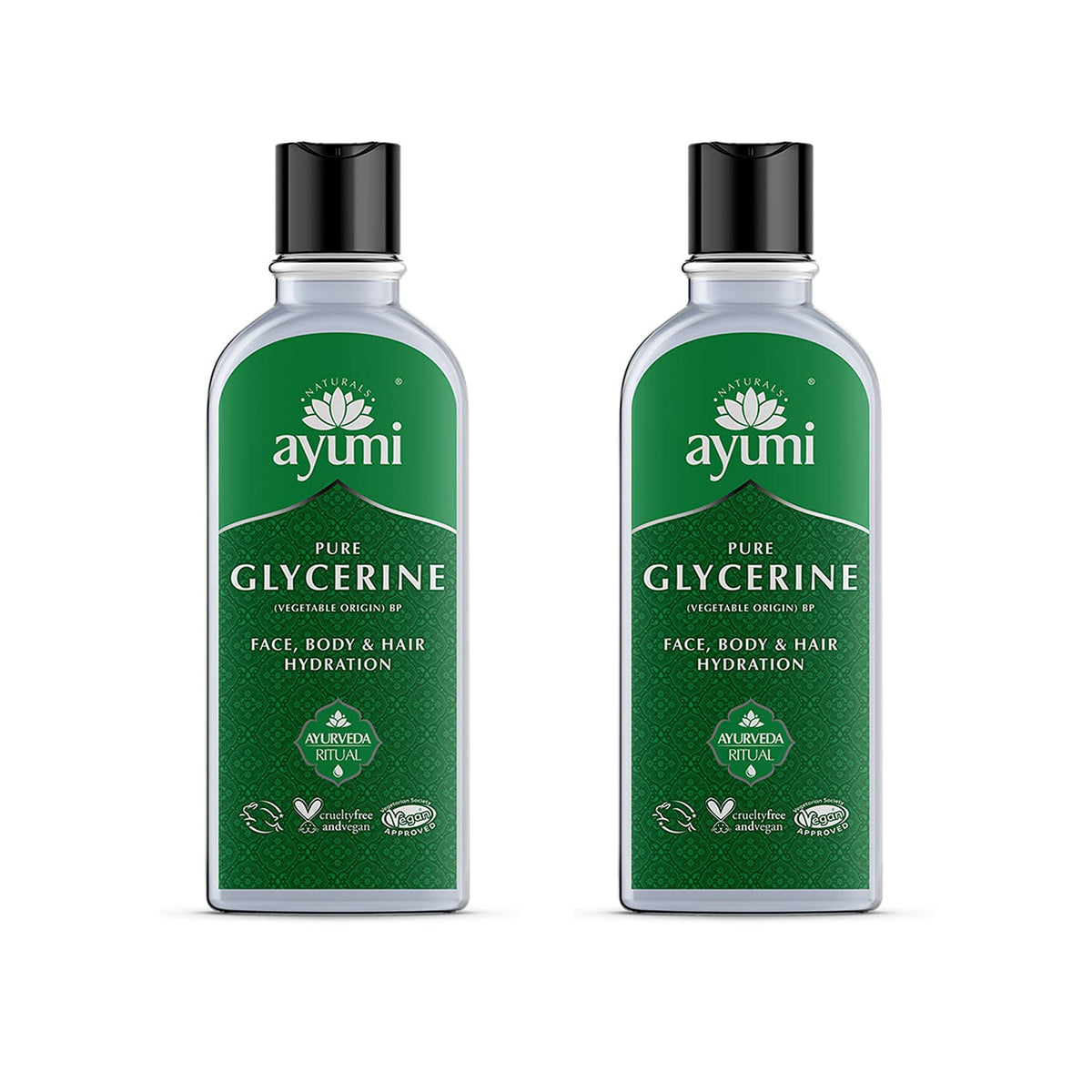 Ayumi Pure Glycerine, Locks in Skin Hydration & Attracts Water to the Skin, Prevents Dry Skin & Leaves it Feeling Smooth, Can be Used For Face Masks - 2 x 150ml