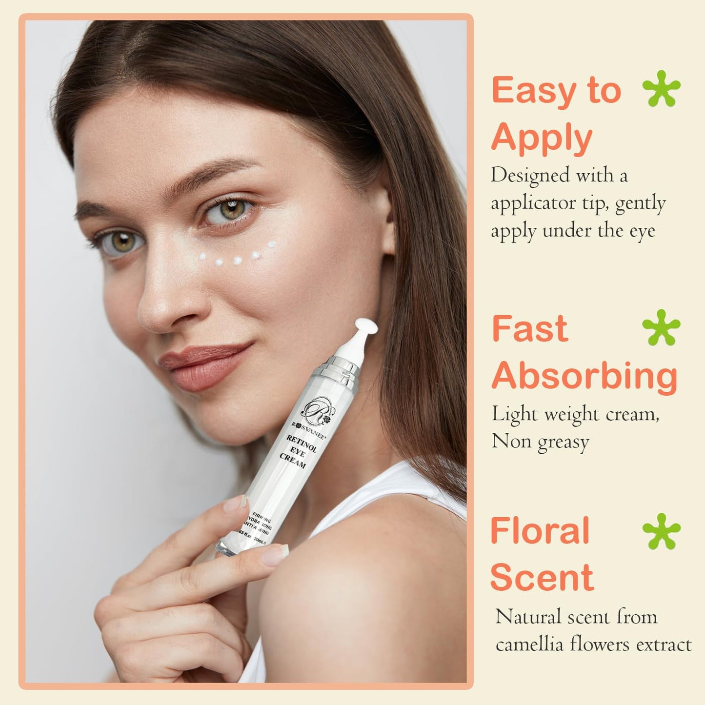 ROSVANEE Retinol Eye Cream, Daily Anti-Aging Under Eye Cream with Hyaluronic Acid, Vitamin E, Niacinamide to Fight Eye Puffiness, Fine Lines, Wrinkles, & Dark Circles, 20ml