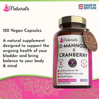 YOGANATURALS 120 D-Mannose and Cranberry Capsules - (2 Months Supply) 1000mg Extract Per Serving - UK Made Vegan Supplement (Not Tablets) - High Strength Natural UTI Support for Women & Men