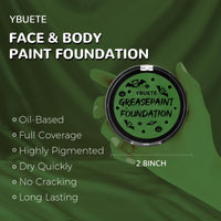 YBUETE Green Foundation Oil Based Face Paint, Professional Green Greasepaint for St. Patrick's Day, Halloween Face Body Paint for Witch Shrek Hulk Goblin for Adult Festival & Theater Performance