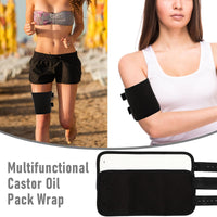 Lancry 2 PCS Castor Oil Pack Wrap Kit Knee,Reusable Castor Oil Pack with Adjustable Elastic Strap,Castor Oil Packs Organic Cotton for Feet Legs Arms Neck Calf Pain Relief (Castor Oil Not Included) (Black)