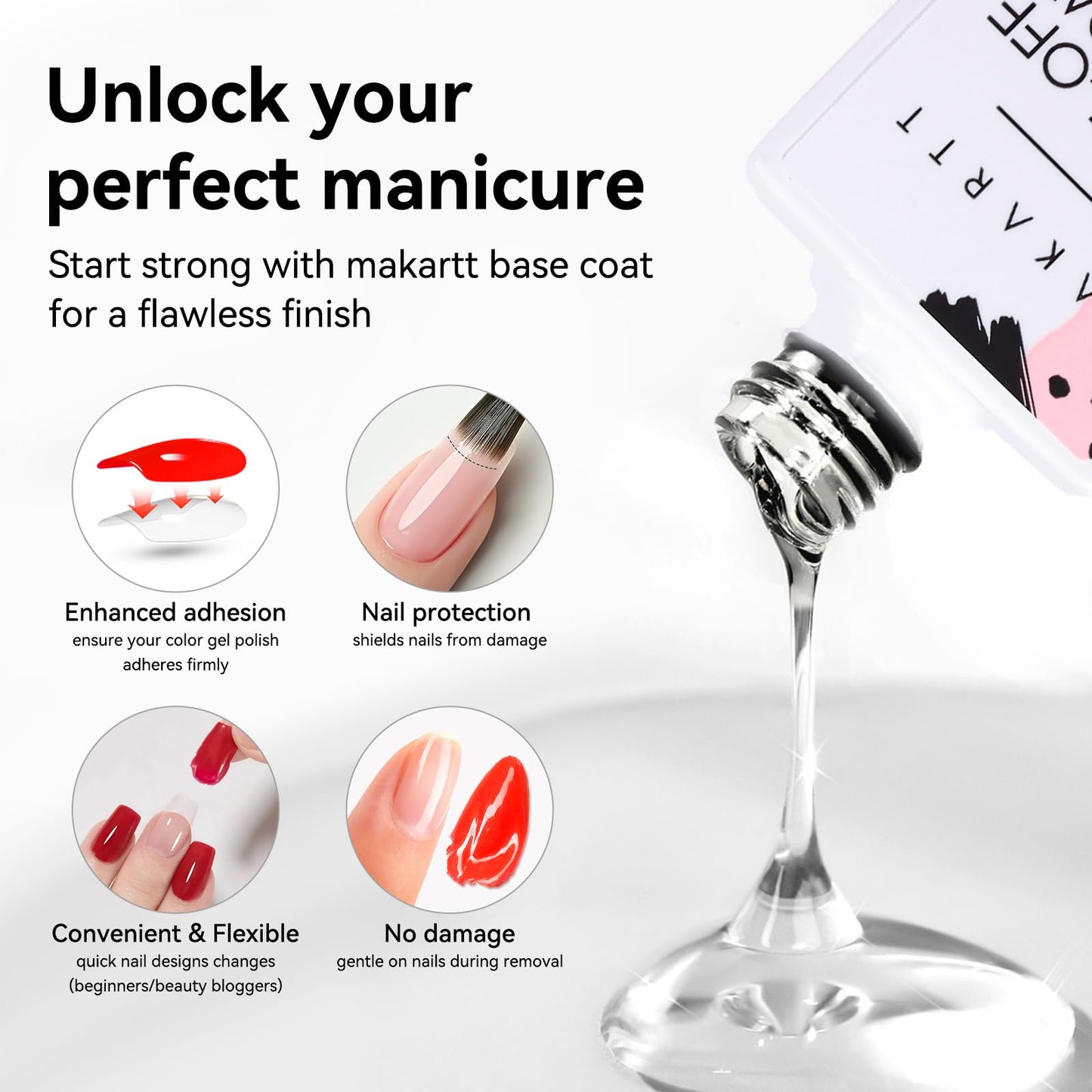 Makartt Peelable Base Coat -15ML Peel off Clear Nail Coat with 2 Wooden Stick, Easy Removal Gel Base Coat for Nail Art Beginners,UV Lamp Required, Ideal for DIY Home Manicure Salon Use