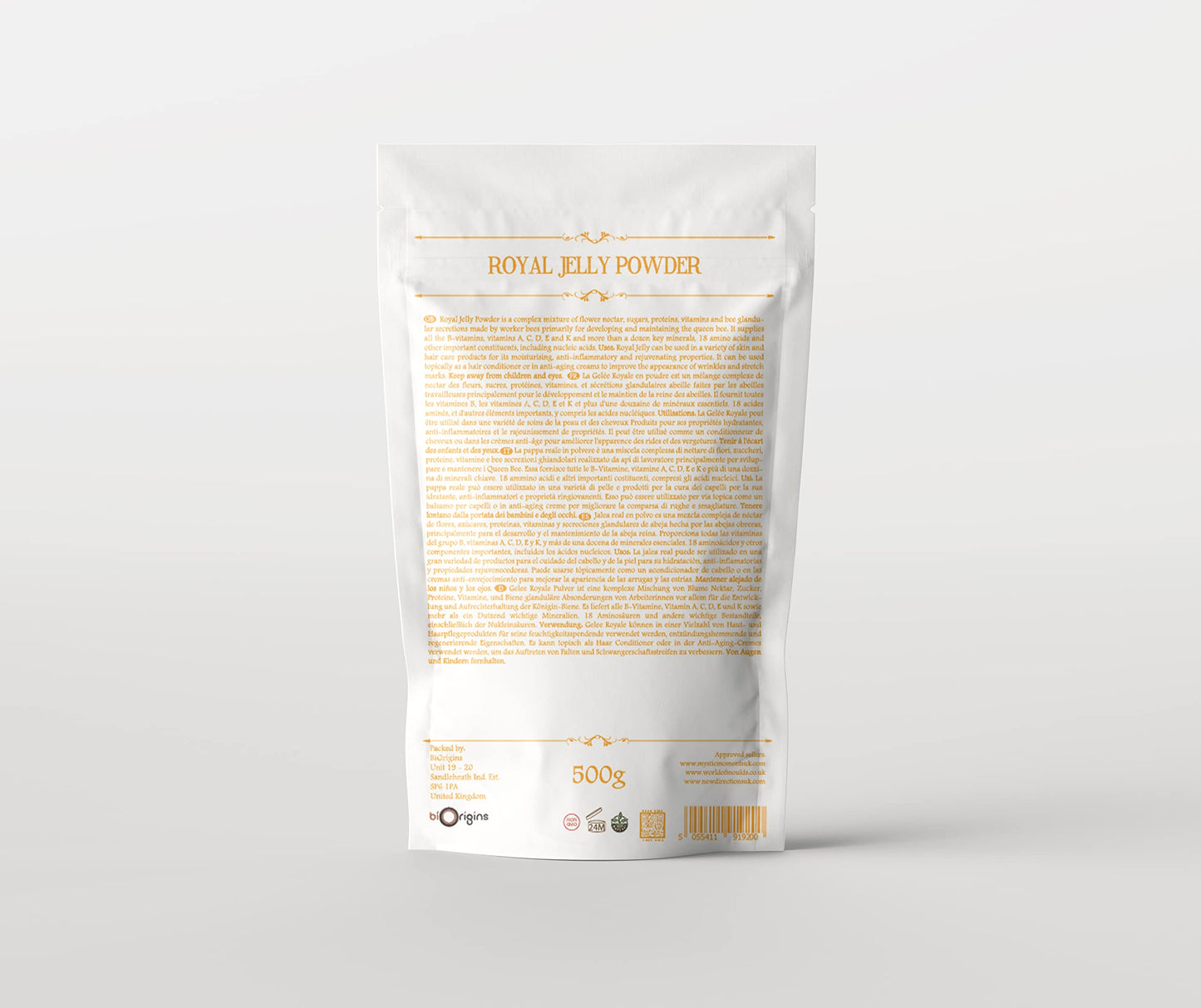 Mystic Moments | Royal Jelly Powder | Nutrient-Rich Bee Extract for Skincare & Haircare | Moisturising, Anti-Ageing & Rejuvenating | Rich in Vitamins, Amino Acids & Minerals | 500g