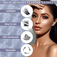 QUEWEL Cluster Lashes 72 Pcs Wide Stem Individual Lashes C/D Curl 8-16mm Length DIY Eyelash Extension False Eyelashes Soft for Personal Makeup Use at Home (Lovely02-D-14)