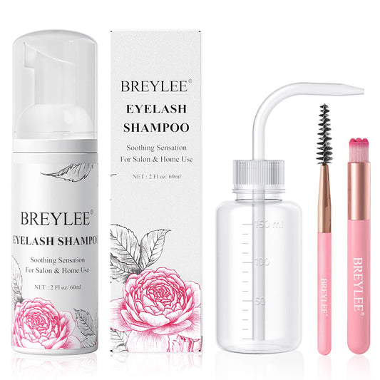 BREYLEE Lash Shampoo Kit 60ml, Rinse Bottle & 2 Brushes, for Extensions