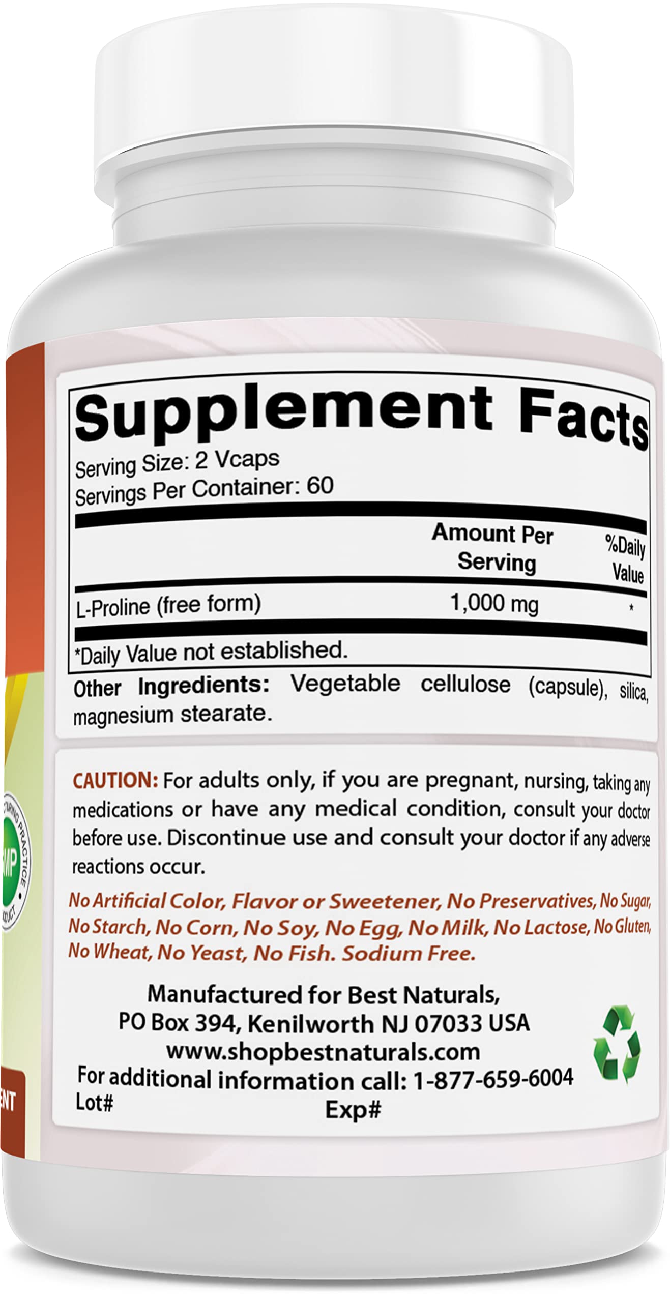 Best Naturals L-Proline 500 mg 120 Capsules (120 Count (Pack of 2))