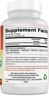 Best Naturals L-Proline 500 mg 120 Capsules (120 Count (Pack of 2))