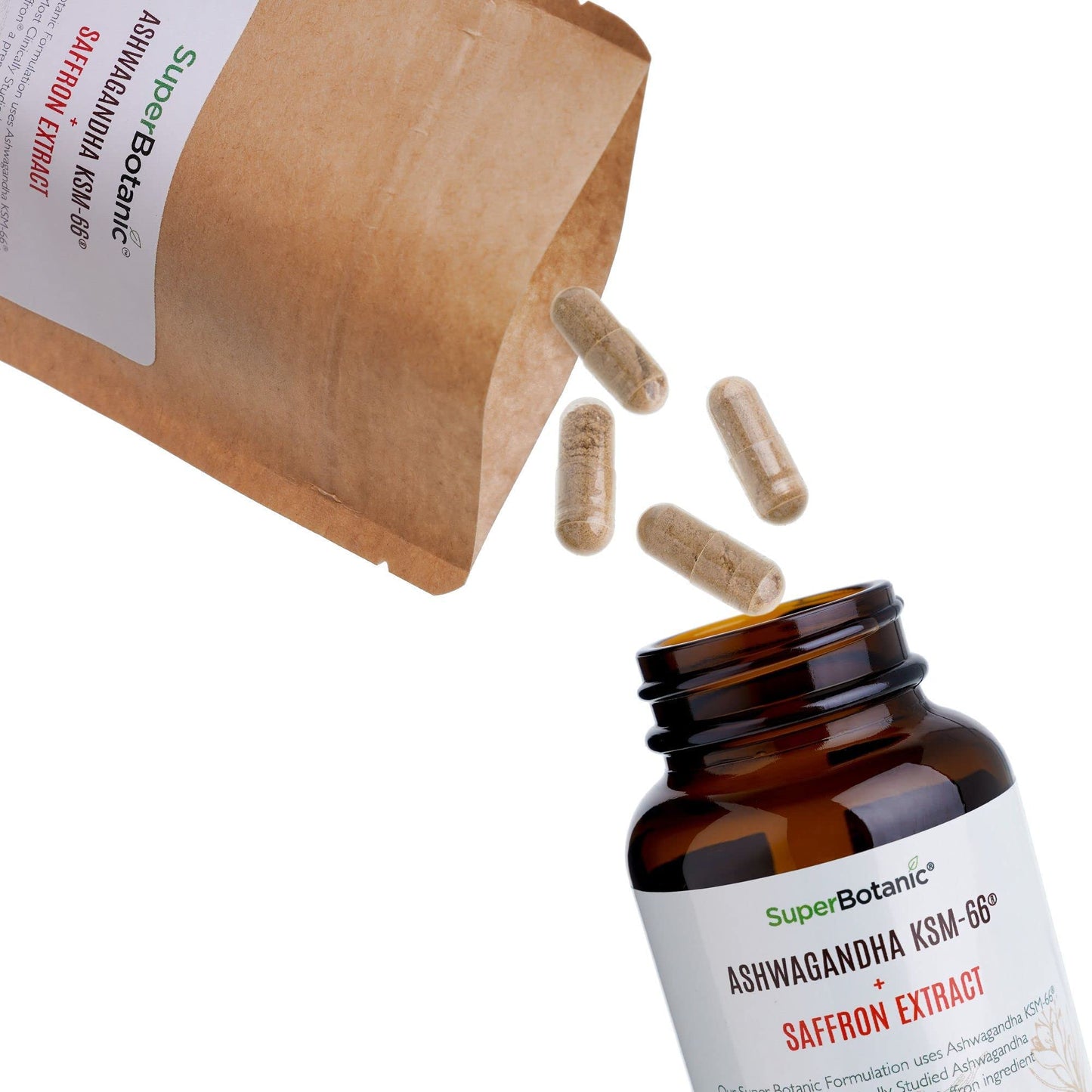 Super Botanic Ashwagandha KSM 66 ® 60 Vegan Capsules with Affron ® (Saffron Extract) |100% Natural & Made in the UK | Most Clinically Studied Ashwagandha |