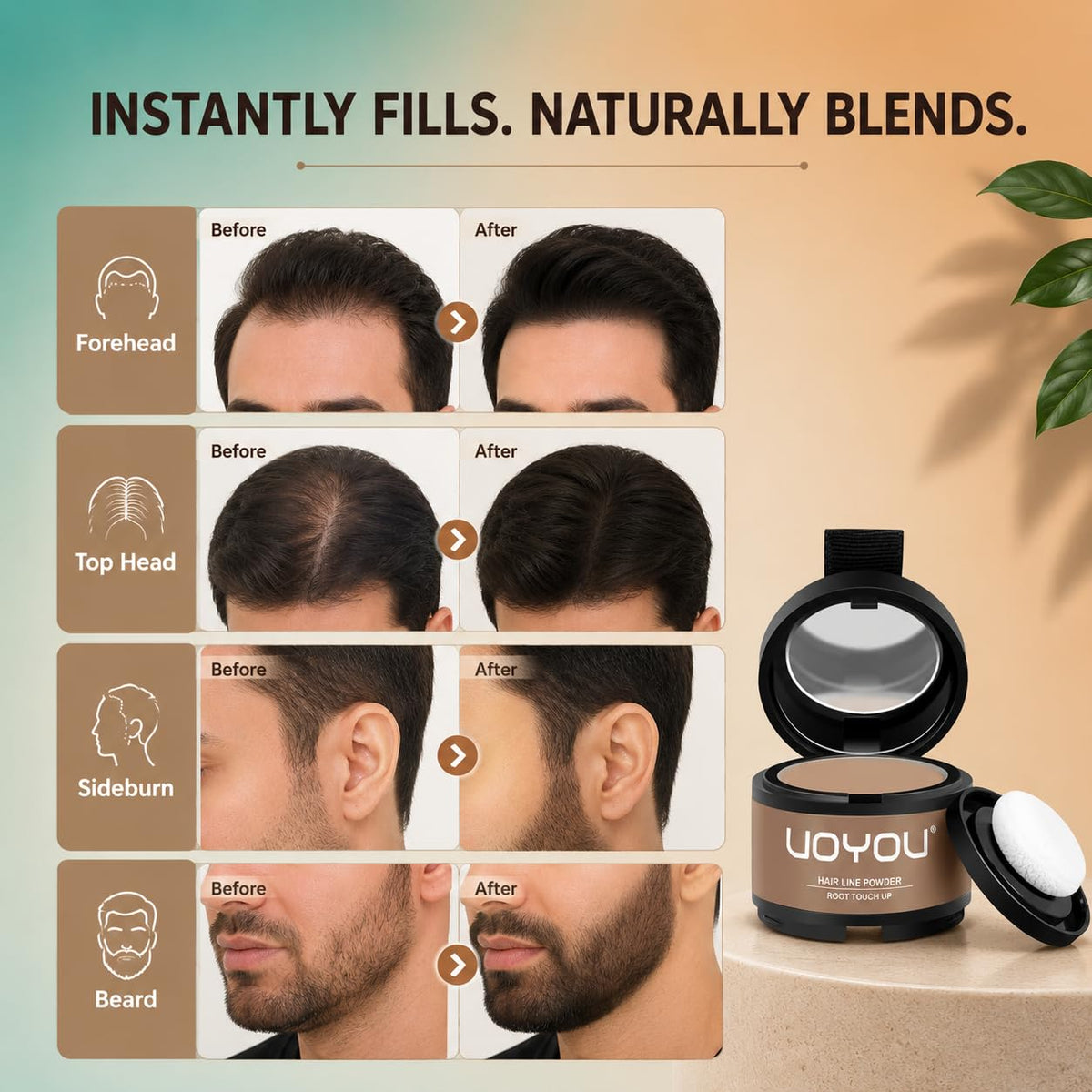 UOYOU Hairline Powder Light Blonde Root Touch Up, Instantly Conceals Hair Loss, Gray Root Cover Up Powder for Thinning Hair Men & Women, Water & Sweat Resistant, Includes Brush (Light Blonde)