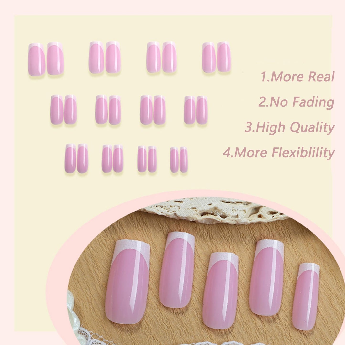 HERBINSOLS French Tip False Nails - Long Press On Nails Square - 24pcs White French Tip Nails - High Glossy Fake Nails With Glue - Coffin Shape Full Cover Acrylic Stick On Nail For Women Girls