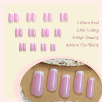 HERBINSOLS French Tip False Nails - Long Press On Nails Square - 24pcs White French Tip Nails - High Glossy Fake Nails With Glue - Coffin Shape Full Cover Acrylic Stick On Nail For Women Girls