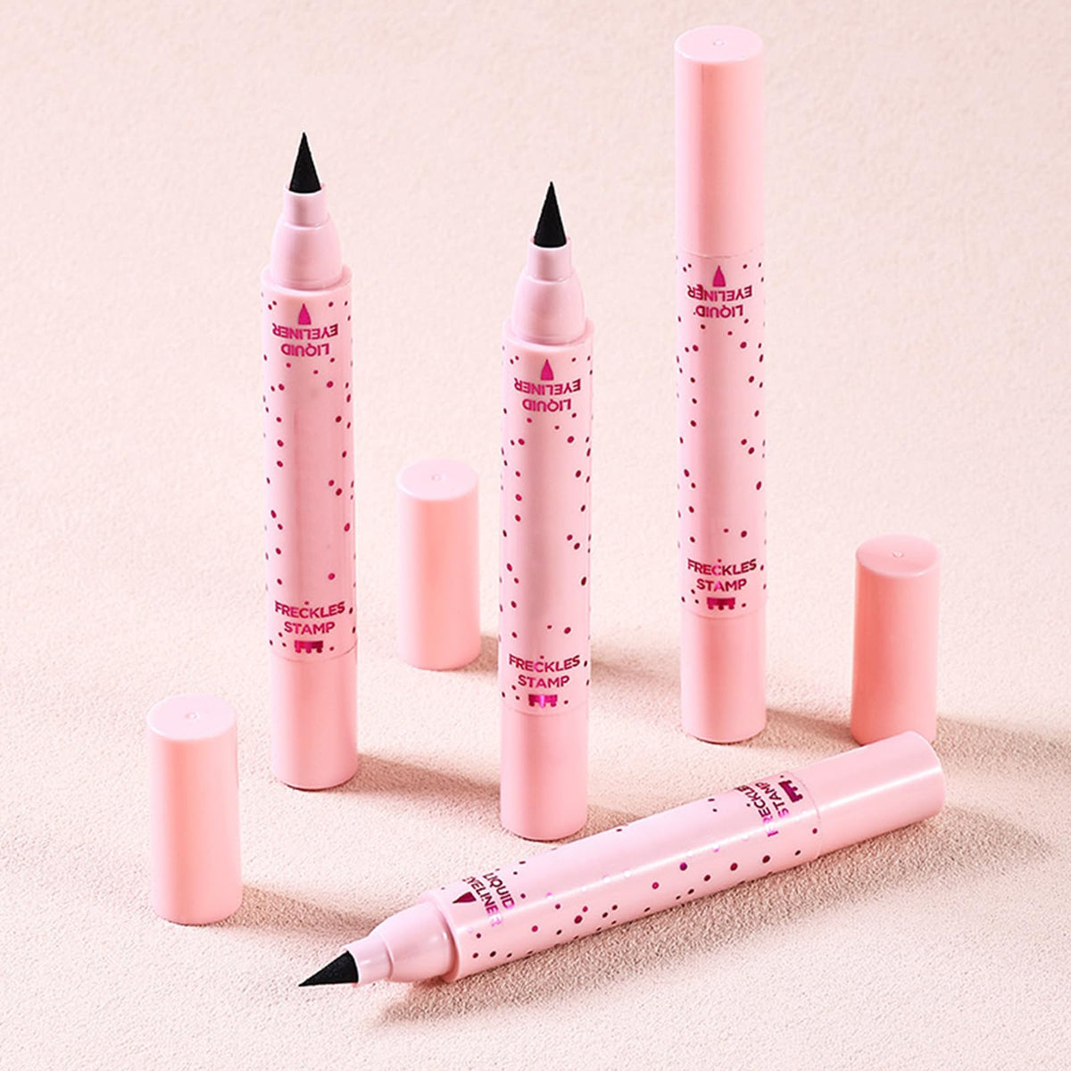 ZoeyShine 2 in 1 Freckle Stamp and Black Liquid Eyeliner, Waterproof Natural Lifelike Makeup, Long Lasting Soft Spot Pen Glitter Fake Freckle Stamp and Eyeliner Pencil (# LIGHT)