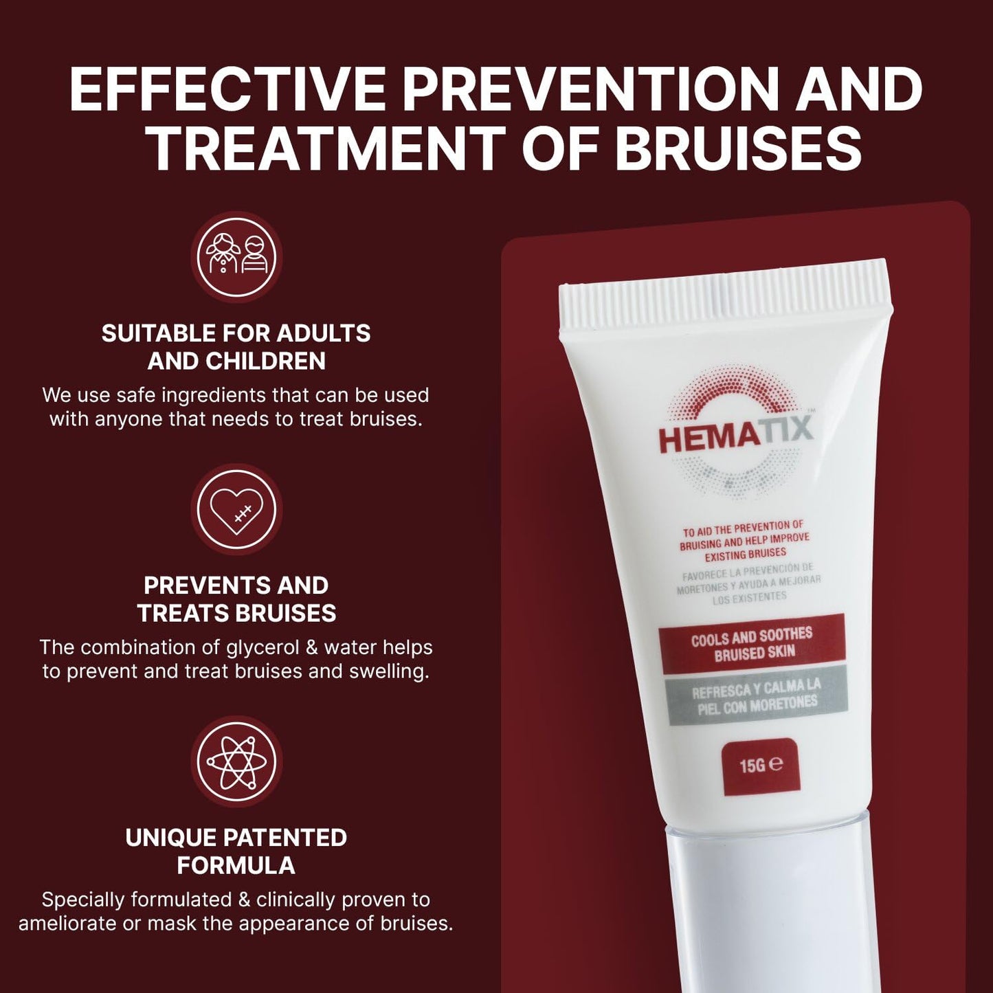 HEMATIX Hematix Bruise Cream - 30g - Clinically Proven Advanced Healing Formula with Glycerol and Menthol for Bruise Prevention - Powerful non-Arnica Bruise Treatment - High Strength Anti-Bruise Balm Gel