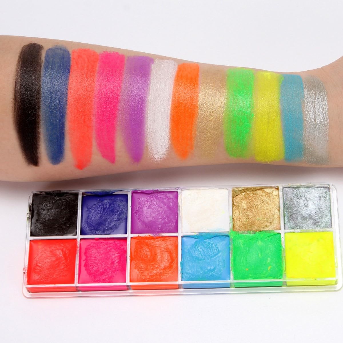 KARLOR UV face paint, 12 neon make-up paint fluorescent body paint black light neon face painting UV face paint body painting glow in UV light UV glow party Halloween oil-based