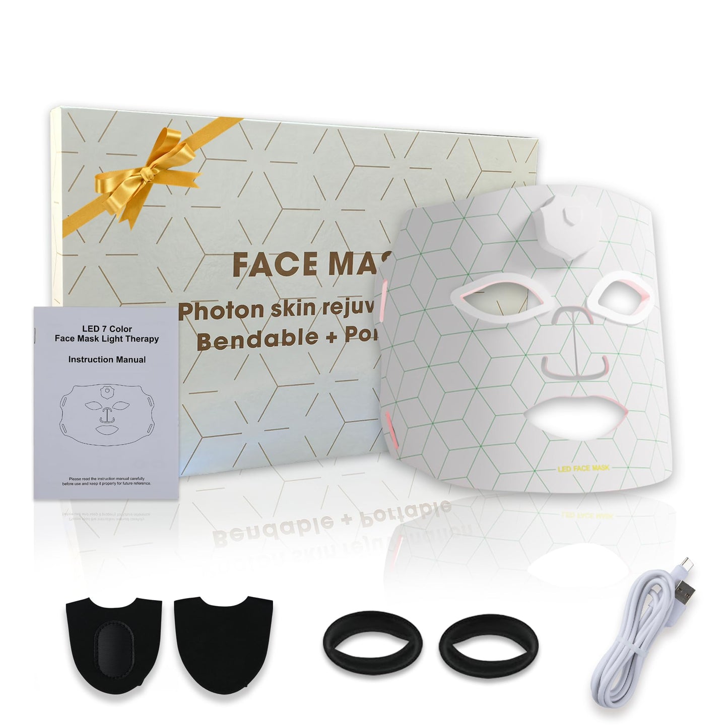 LED Face Mask, Professional Red Light Therapy Mask for Face, Multi-light Modes Skincare at Home, Infrared Face Mask Light Therapy for Acne, Wrinkles, Skin Rejuvenation (White(7 Light Modes))
