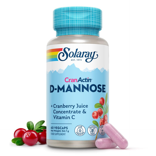 SOLARAY Solaray D-Mannose with CranActin® Cranberry & Vitamin C – 60 Premium Vegan Capsules | Plant-Based Wellness Blend with Cranberry & Vitamin C for Natural Balance & Immune Support