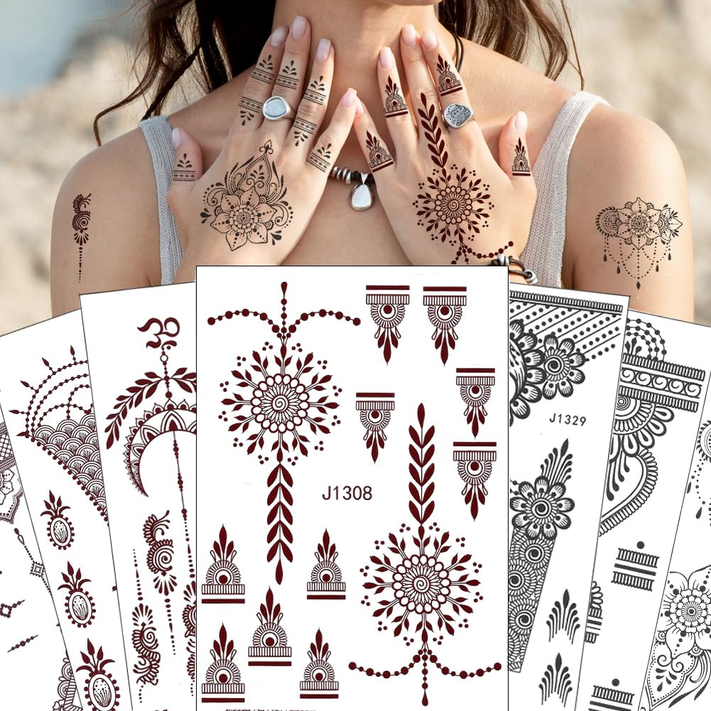 XMASIR 12 Sheets Temporary Tattoo Stickers, Indian Mandala Fake Tattoos Kit