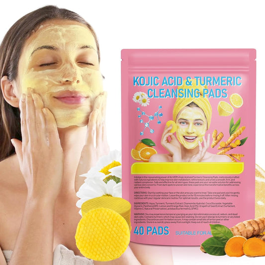 ALLILUYAA 40 Pads Kojic Acid and Turmeric Cleansing Pads,Turmeric Cleansing Pads Balance Skin Oil And Water,Gentle & Non-Irritating for Body's Skin