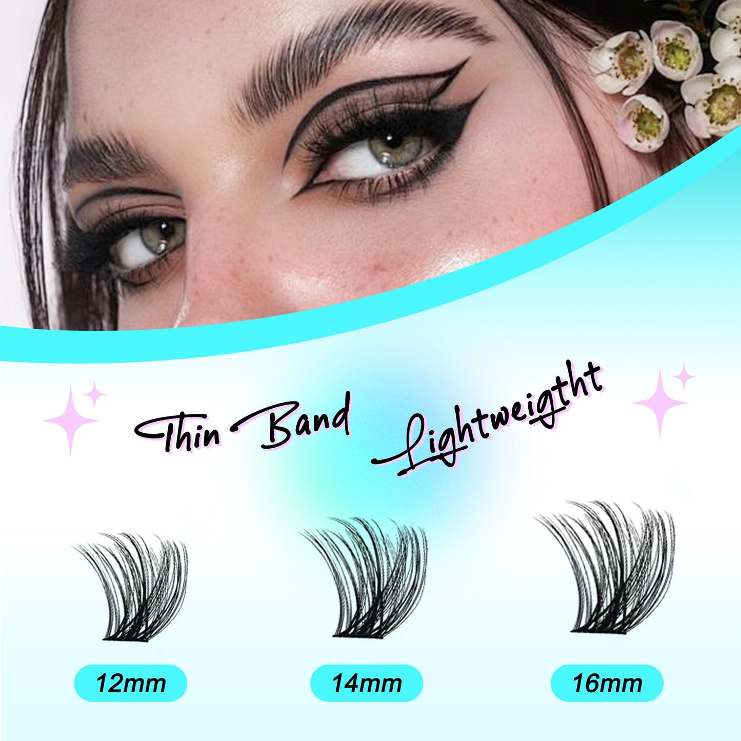 PURELEOR Cluster Lashes Kit DIY Individual Lash Clusters at Home False Eyelashes Fluffy Set Including Bond and Seal Tweezers Eyelash Extensions Mixed 12-16mm