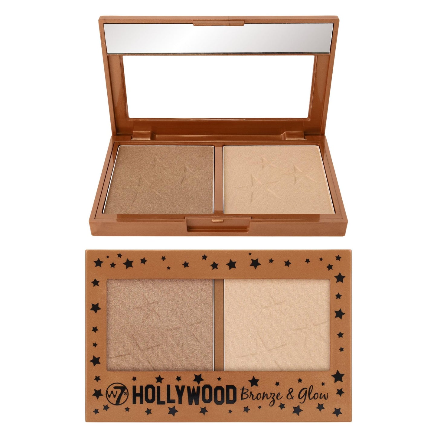 W7 Hollywood Bronze & Glow - Pressed Powder Duo Shimmer Bronzer & Highlighter - Contouring & Highlighting Vegan Makeup