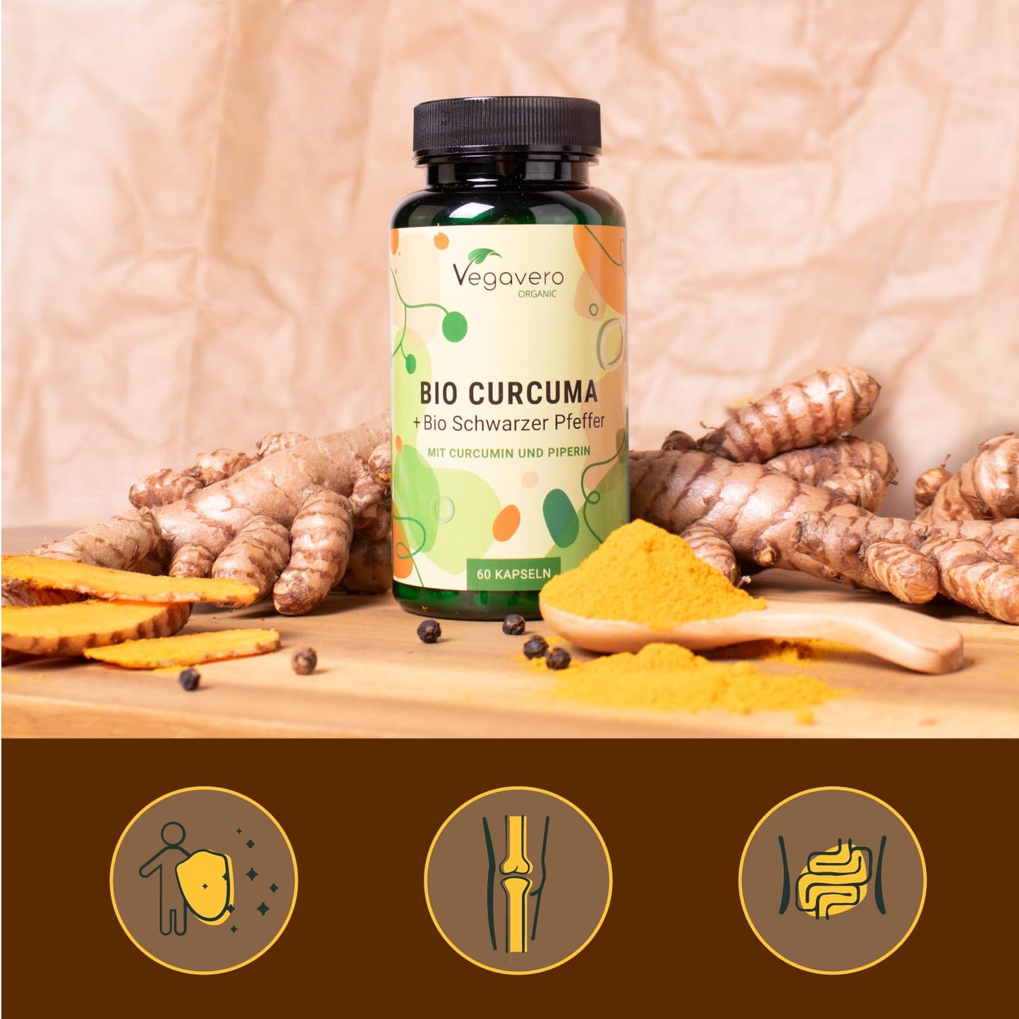 Vegavero Organic Turmeric 14620mg | Curcumin 158mg | Curcuma with Black Pepper | Piperine + Curcuminoids | NO Additives | Vegan