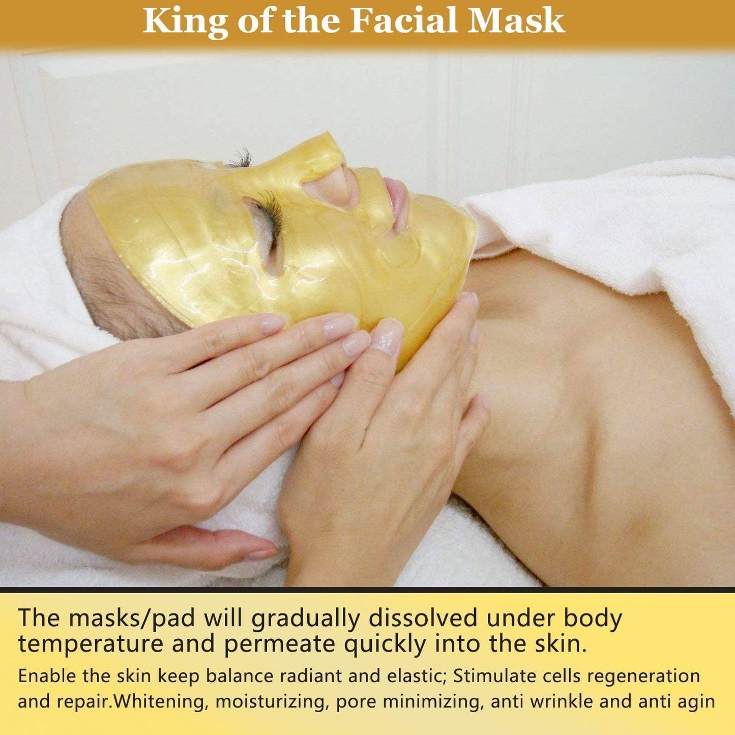 HOKIAMCN 3x New Crystal 24K Gold Powder Gel Collagen Face Mask Masks Sheet Patch,Anti Ageing Aging,Skincare,Anti Wrinkle,Moisturising,Moisture,Hydrating,Uplifting,Whitening,Remove Blemishes & Blackheads