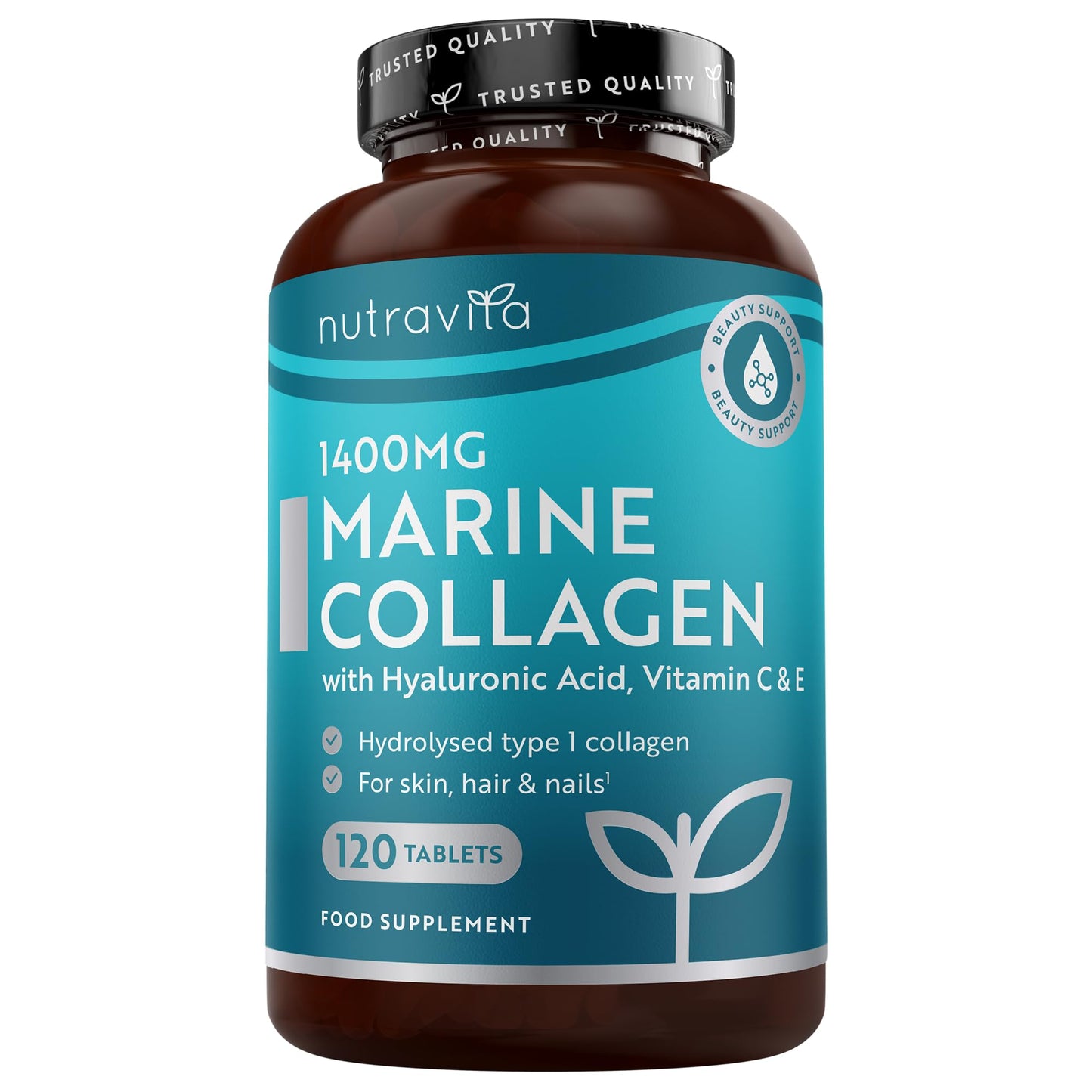 Nutravita Marine Collagen Tablets 1400mg Enhanced with Hyaluronic Acid - Hydrolysed Collagen Supplements for Women & Men - 120 Tablets (2 Month Supply) - with Vitamin C, Vitamin E & Zinc - Not Powder