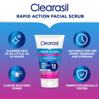 Clearasil Rapid Action Exfoliating Scrub, For Acne Prone Skin, Unclog Pores, Reduces Blackheads, Pimples & Excess Oil, Everyday Spots Prevention, Pack Of 3 x 125 ml