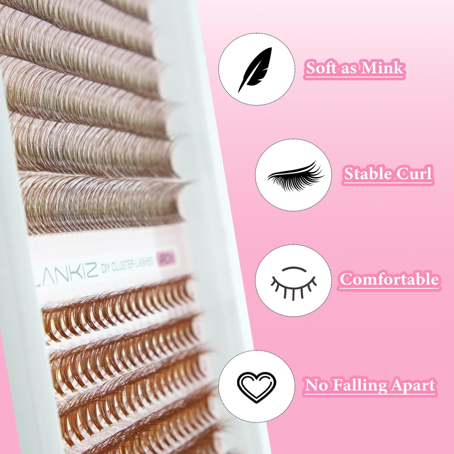 LANKIZ Fluffy Individual Lashes, Brown 12D+20D Wispy Lash Clusters 3D Natural Look Eye Lash Extensions for DIY Makeup Cluster Eyelash Extensions, Vegan Faux Mink Lashes