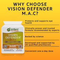 Intelligent Formula Vision Defender MAC Eye Vitamins Supplement – Triple Carotenoids: Lutein 10mg, Zeaxanthin 2mg & Meso-Zeaxanthin 10mg – Vision & Eye Health Support, Blue Light Help – 90 Capsules – Made in The UK