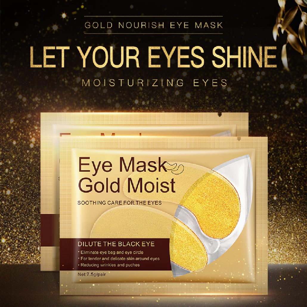 YUYUE-YY 24 Gold Under Eye Masks, Gold Collagen Eye Masks for Puffy Eyes, Under Eye Gel Patches for Dark Circles, Anti Wrinkle, Skincare, Look Younger and Less Tired, Moisturize Your Skin (5 PCS)