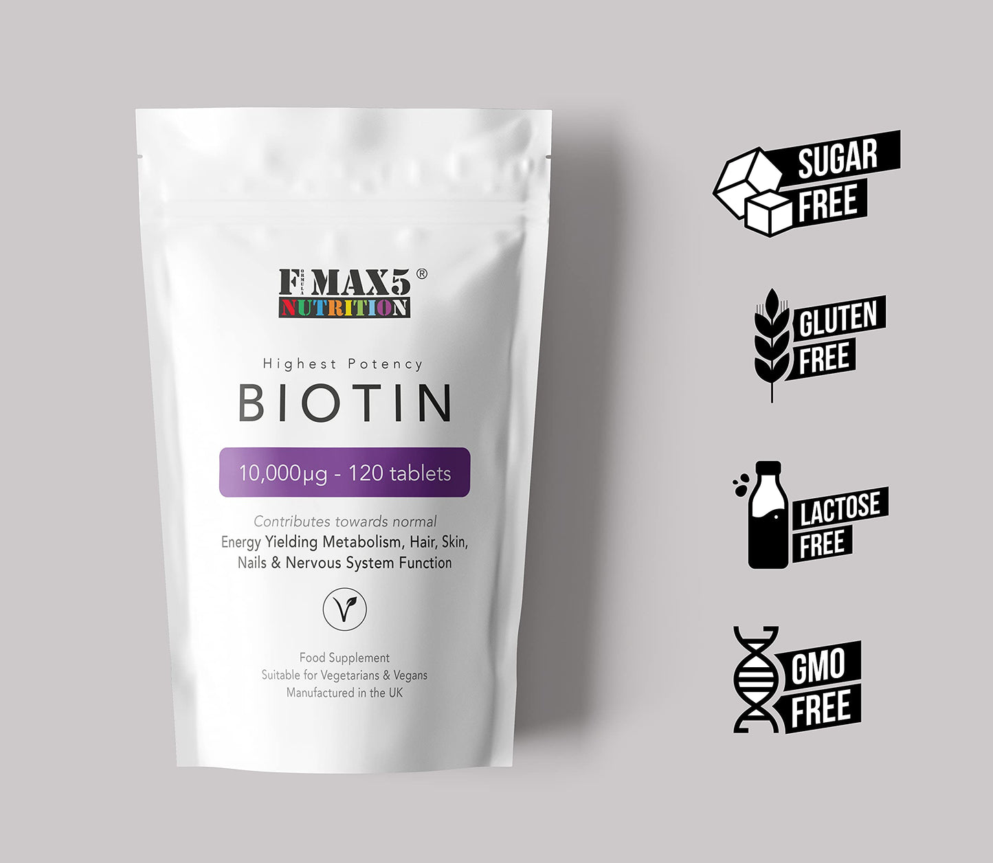 Biotin Hair Growth Supplement, 30-365 Tablets (1 Month to Full Year Supply) Biotin 10,000mcg by FMax5 Supplements (120)