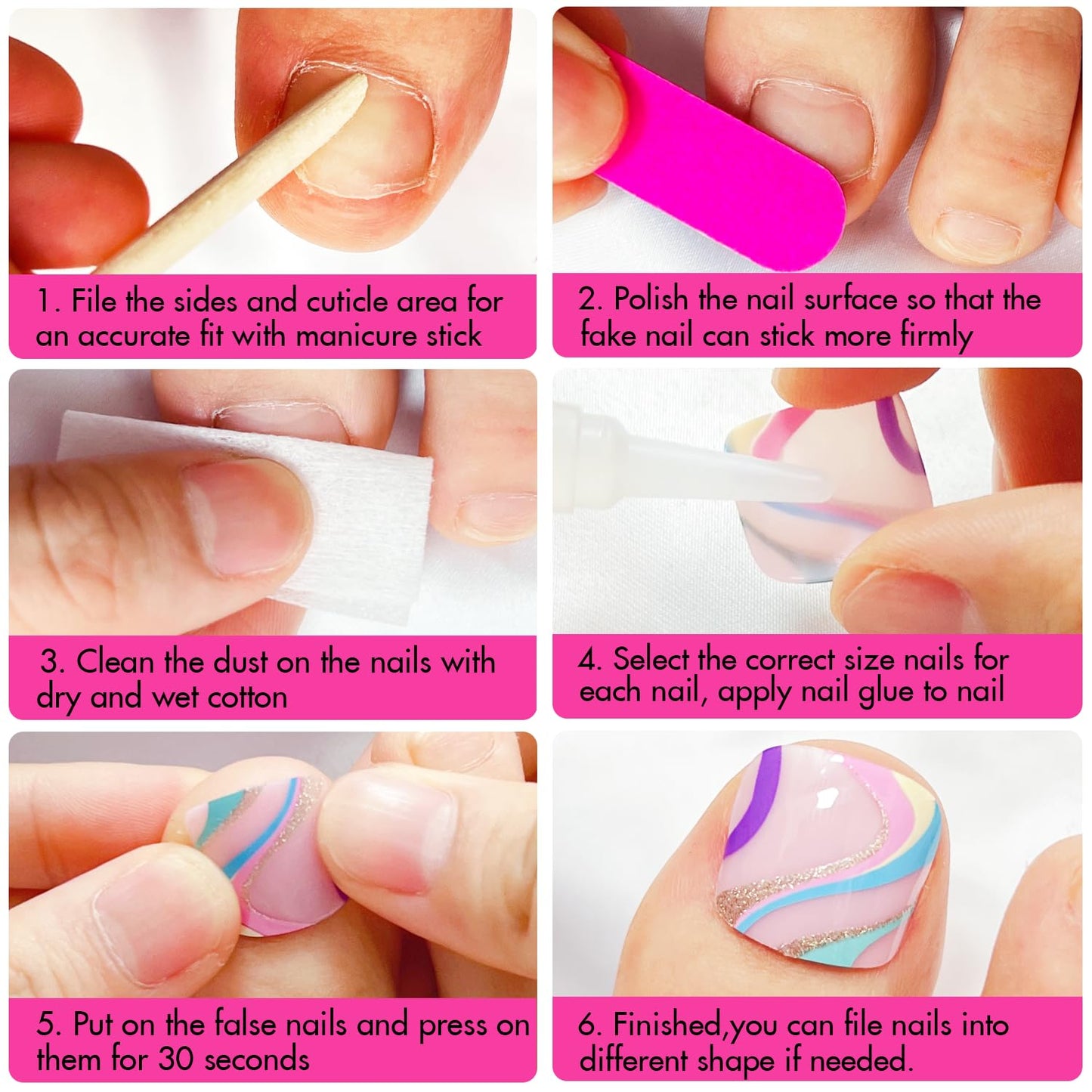 SXVME Hot Pink French Tip Press on Toes Nails Short Square, White Fake Toe Nails Glue on, Acrylic Toe Press on Nails for Women, Full Cover Glossy Gel ToeNails in 24 Pcs
