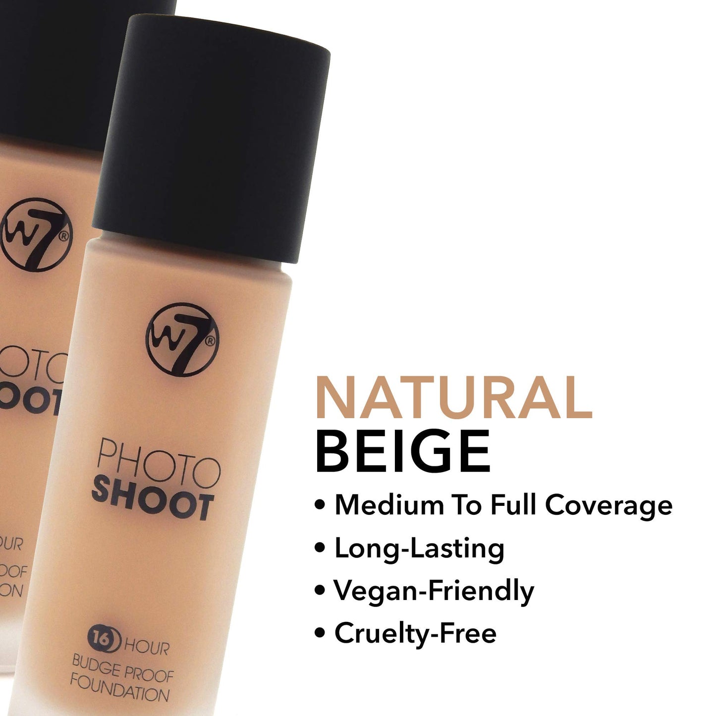 W7 Photoshoot Foundation - Rich and Full Formula - Long Wear, Budge-Proof Coverage (Natural Beige)