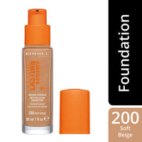 Rimmel Lasting Radiance Medium Coverage Anti Pollution Foundation, SPF 25, 200 Soft Beige (Wake Me Up Foundation Improved Formula), 30 ml (Pack of 1)