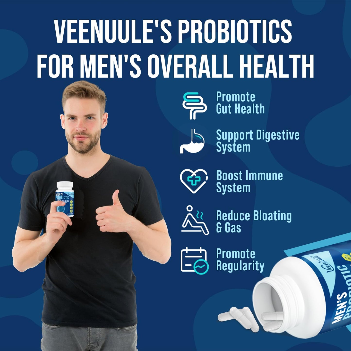 Veenuule 500 Billion CFU Probiotics for Men, 12 Diverse Strains Probiotics for Gut Health with Cranberry, Turmeric, Goji, for Digestive & Immune Health, Shelf Stable (60 Count (Pack of 2))