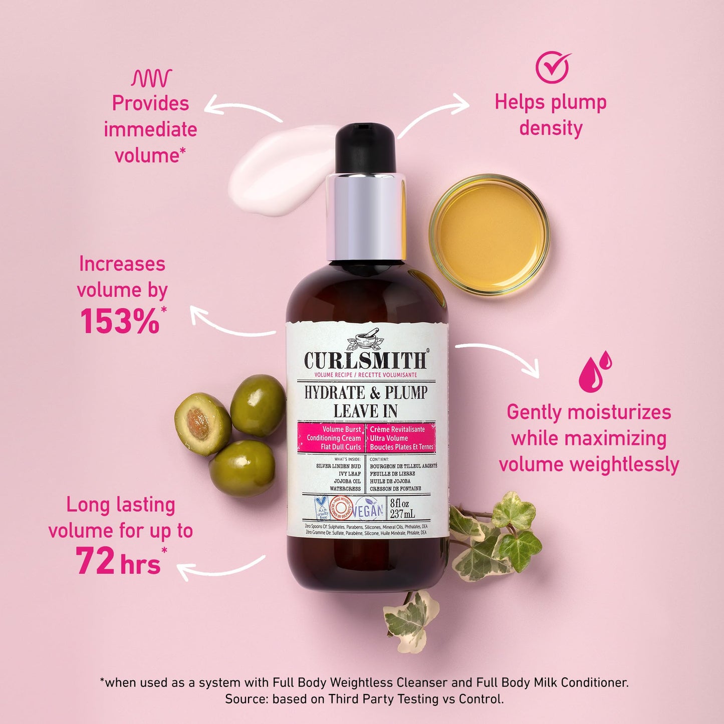 CURLSMITH Curlsmith - Hydrate & Plump Leave In Hair Conditioner, Volumizing and Nourishing for Wavy, Curly or Coily Hair, Vegan (237ml/8fl oz)